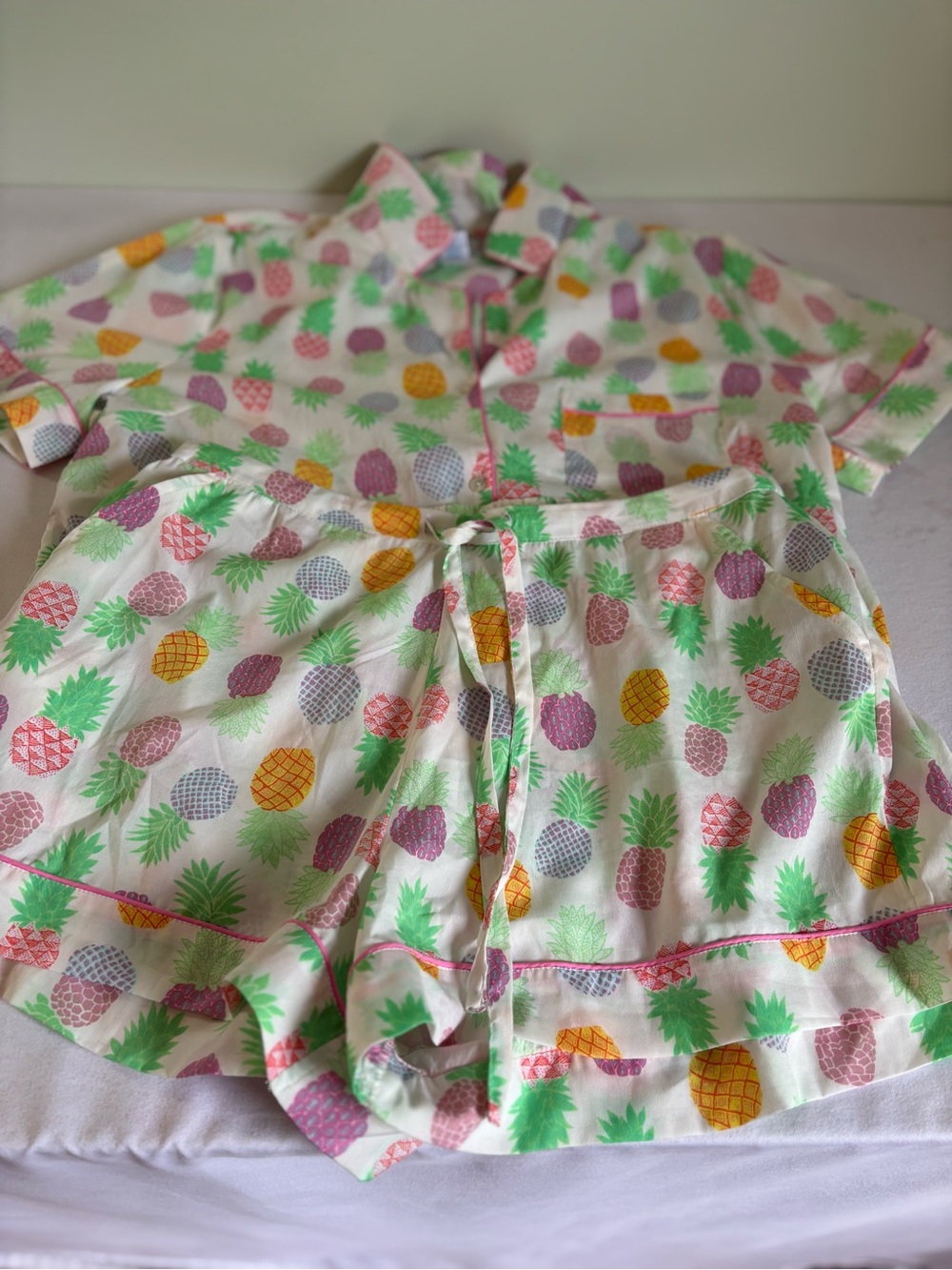 Sigrid Olsen Pineapple Print Short Pajama Set - White Multi